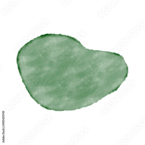 Organic green watercolor shape represented in an abstract and minimalistic style. Intriguing and artistic concept suitable for design, art, or graphic purposes.