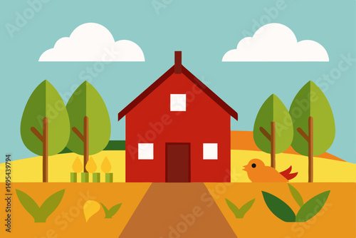 autumn landscape with house