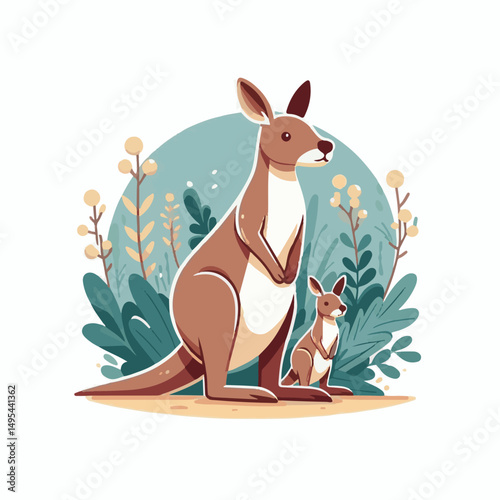 australia, kangaroo, animal, australian, wildlife, mammal, nature, marsupial, cute, wild, pouch, baby, brown, joey, illustration, aussie, fauna, wallaby, vector, wilderness, outback, native, isolated,