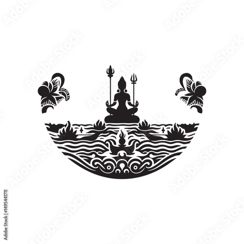 Ganga Dussehra Silhouette Vector Illustration, Solid White Background.