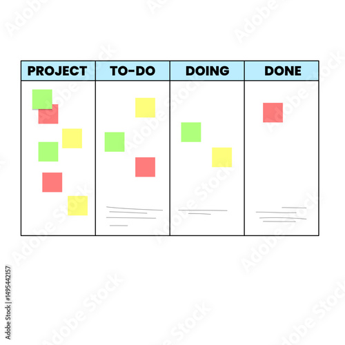 Flat Kanban Board Set – Project Management UI with Sticky Notes and Columns