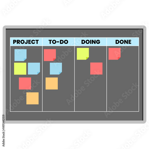 Flat Kanban Board Set – Project Management UI with Sticky Notes and Columns