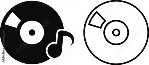 Music Vinyl Icons – Solid and Outline Styles