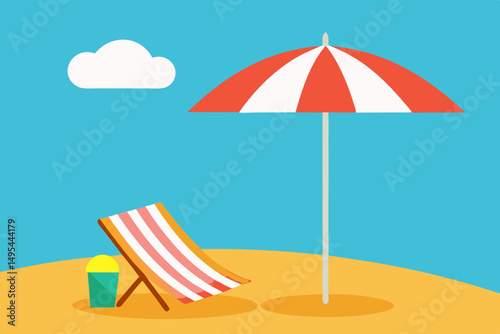 beach umbrella and chairs