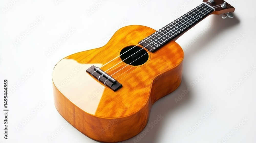 Fototapeta premium Orange ukulele on white background, music instrument