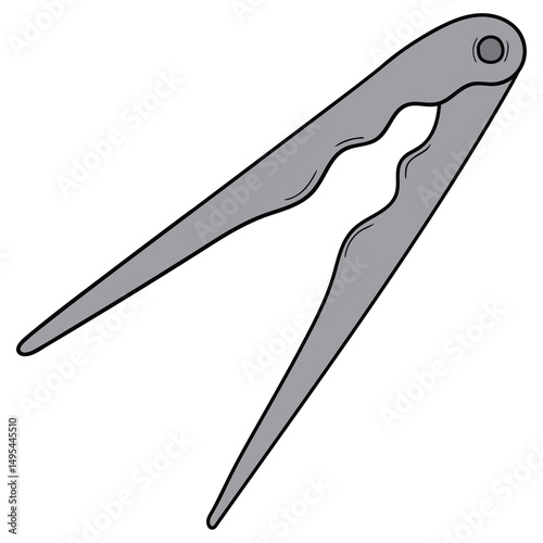 Hand drawn cartoon cooking kitchen tongs on white background.