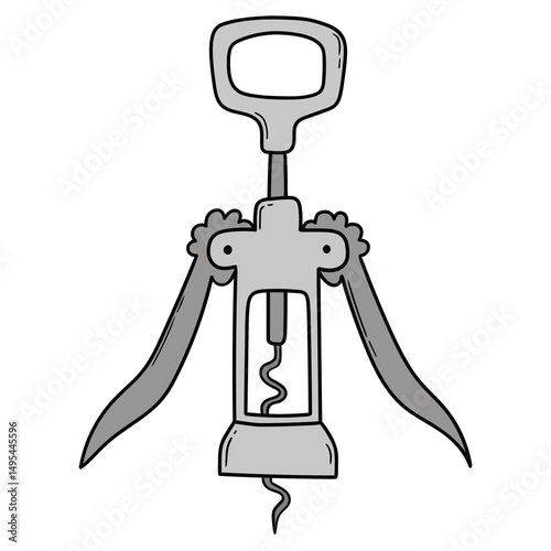 Hand drawn cartoon corkscrew on white background.
