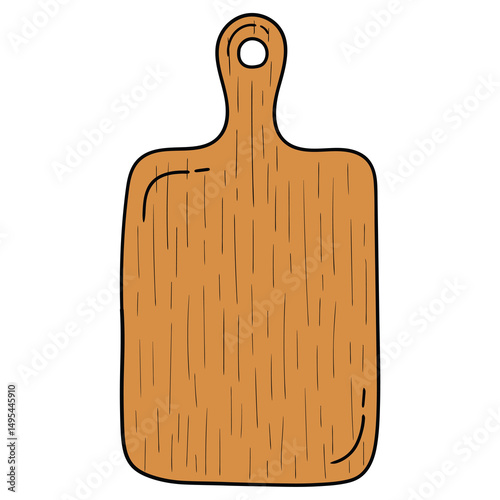 Hand drawn cartoon wooden cutting board on white background.