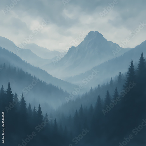 Misty Mountain Landscape Background