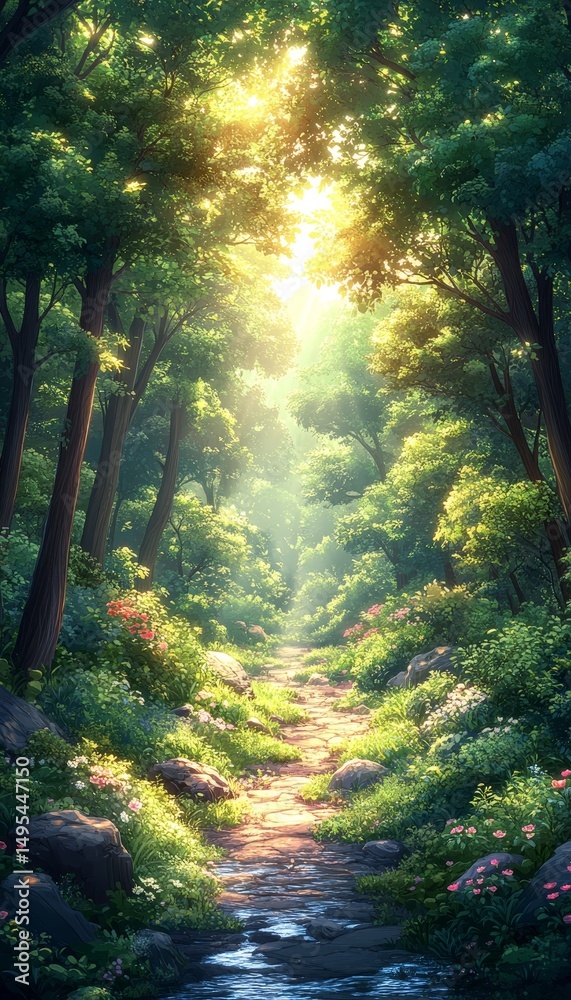Obraz premium Sunlight Path Through Lush Forest (2)