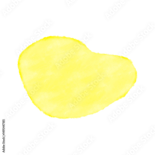 Yellow watercolor irregular shape with soft texture on transparent or white backdrop, creating modern artistic concept. Suitable for abstract designs, creative projects needing unique, vibrant visuals