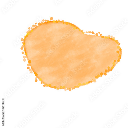 Glowing abstract amber-colored watercolor shape with a shimmering boundary on a transparent or white background, evoking depth and cosmic energy.