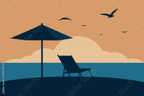 beach chairs and umbrella