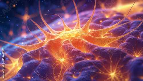 Intricate illustration of a network of glowing neurons, highlighting brain function.