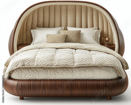 Enclosed bed w/ headboard & wooden frame photo