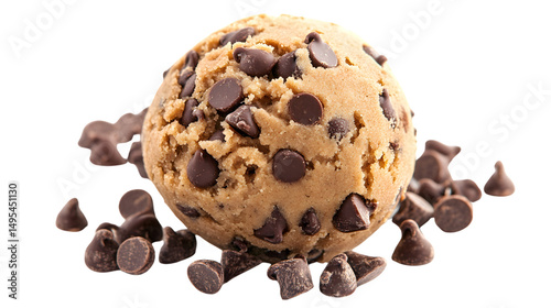 Delicious Cookie Dough Ball with Chocolate Chips on White Background