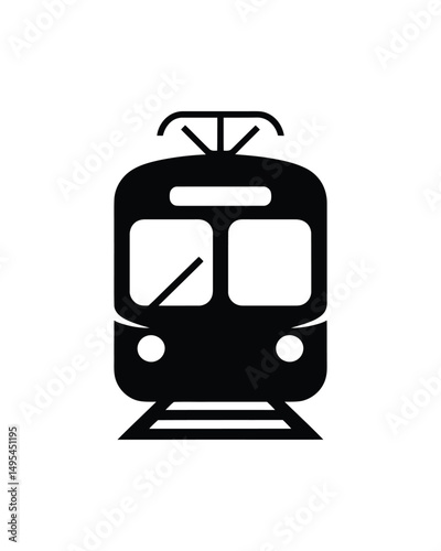 Simple Black and White Illustration of a Train or Tram Front View
