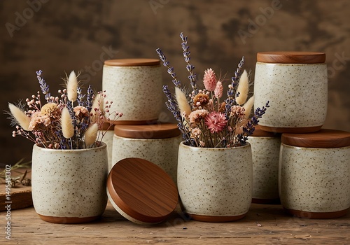 Earthy Elegance: Ceramic Storage with Natural Wooden Touches