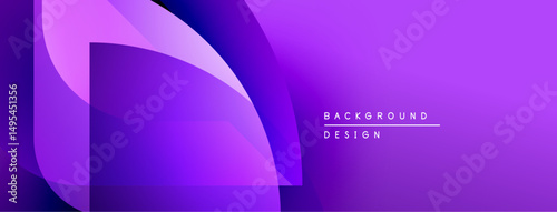 Abstract purple gradients form dynamic shapes. Minimal text reads background design on right side. Modern, clean aesthetic.
