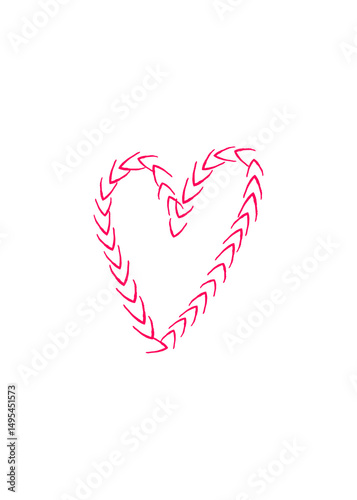 A vibrant pink heart design formed by arrow-like elements, on a white backdrop, symbolizing love, passion, and creativity.