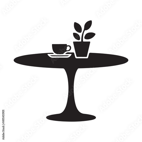 Round Pedestal Table Silhouette Icon Illustration Vector