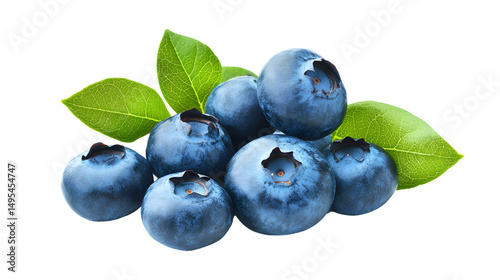 Fresh Blueberries with Leaves Isolated on Transparent Background - High Quality Stock Photo