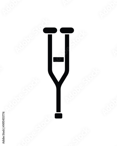 Simple Black Crutch Illustration on White Background Depicting Medical Assistance and Mobility Aid