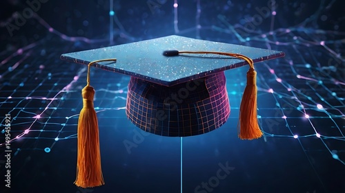 Modern digital graduation cap symbolizing online education and technological academic advancement