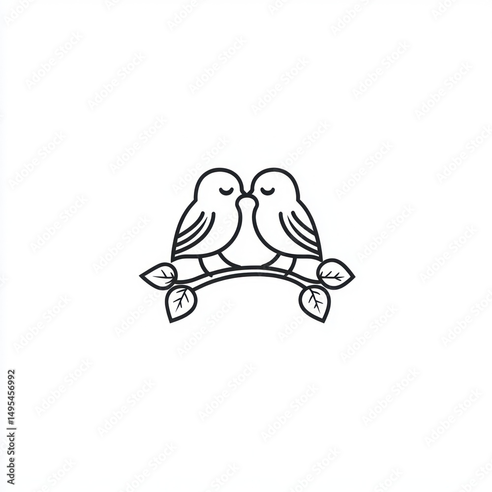 Two birds kissing on branch, spring, love, card design Two birds kissing on branch, spring, love, card design