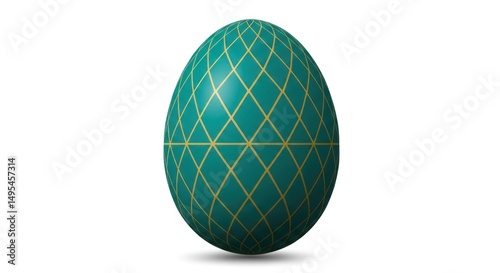 Decorative Teal Easter Egg with Golden Diamond Lattice Pattern for Springtime Festivities