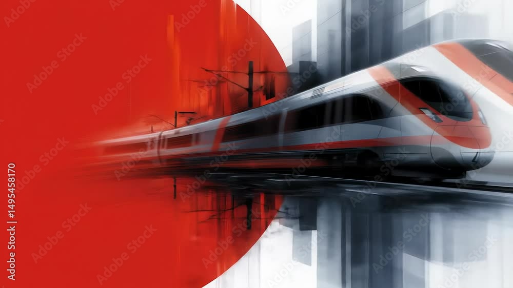 High Speed Train Through Cityscape Red Abstract Background