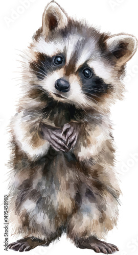 close up of a raccoon sitting on a white background