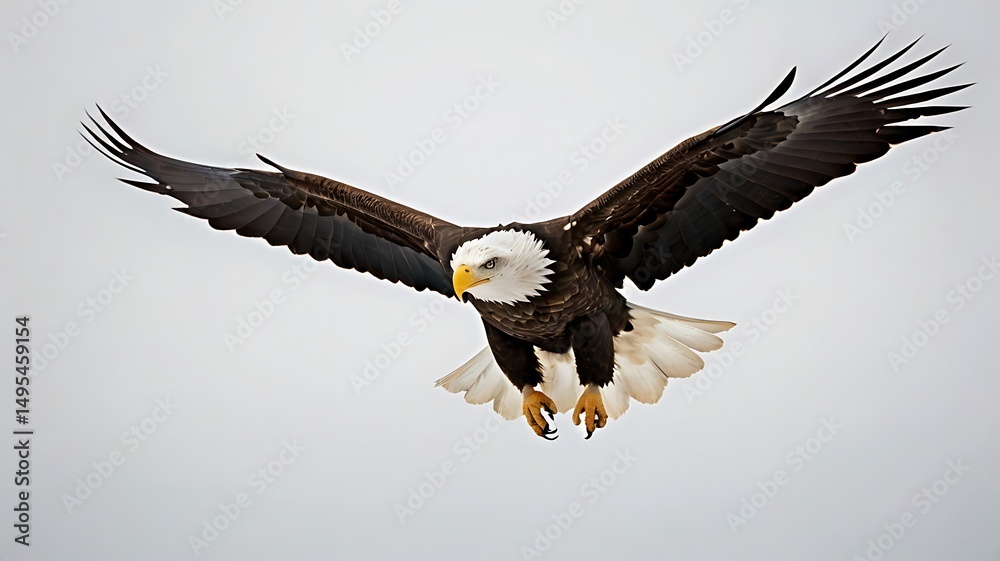 Obraz premium Majestic Bald Eagle in Flight Against a Clear Sky