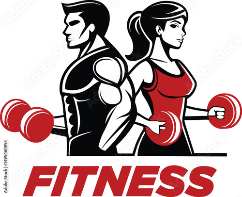 Illustration of a muscular man and woman with dumbbells representing fitness and exercise concept art
