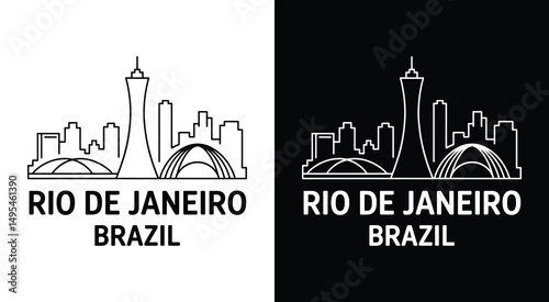 Rio de Janeiro Skyline Logo Bold Black Rio Sul Santos Dumont Mourisco Symbol for Travel and City Brands