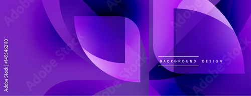 Abstract purple fluid shapes overlap, creating dynamic modern background. Gradient colors suggest depth, movement. Minimalist design elements present.