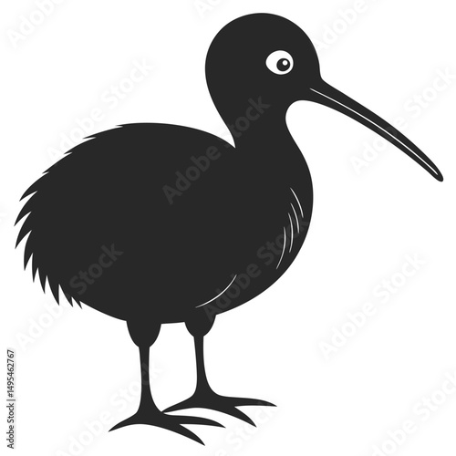 Kiwi bird silhouette with long beak symmetrical design