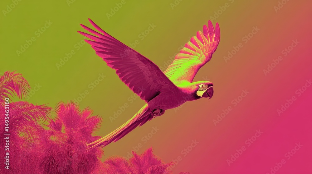 Obraz premium Parrot flying against tropical gradient background