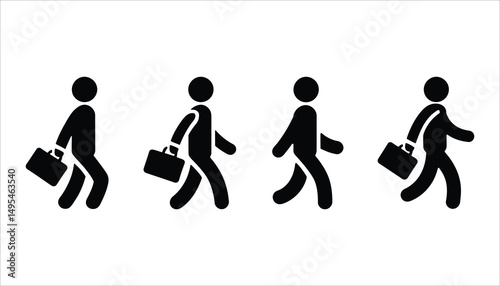 Businessman Walking Icon Set. Professional Silhouette with Briefcase Vector.