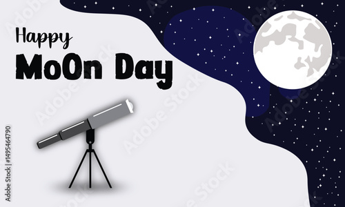 National moon day special design illustrations. Watching moon eith telescope in star night.
