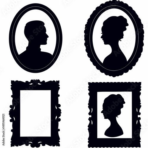 Vector set of black woman silhouettes, profiles, and faces illustration