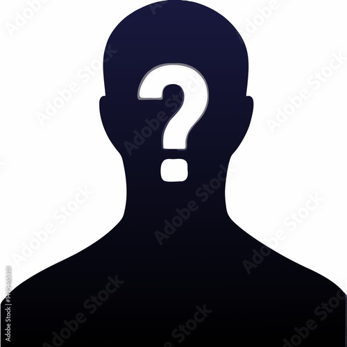 Question mark symbol on the wall and in the head of a silhouette person signifies a concept of confusion and the need to ask for help or find a solution