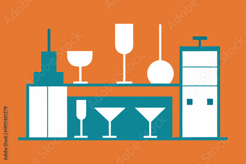 set of wine glasses and bottles