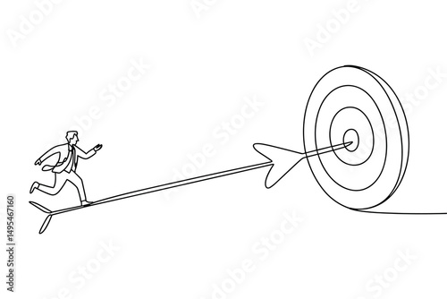  Businessman Running on Arrow Towards Target Line Art