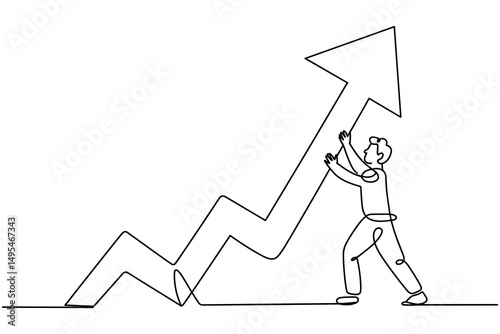 Man Climbing Arrow Growth Chart Line Art Vector