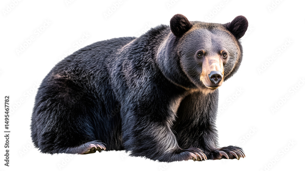 Fototapeta premium Majestic Black Bear in Natural Pose on White Background