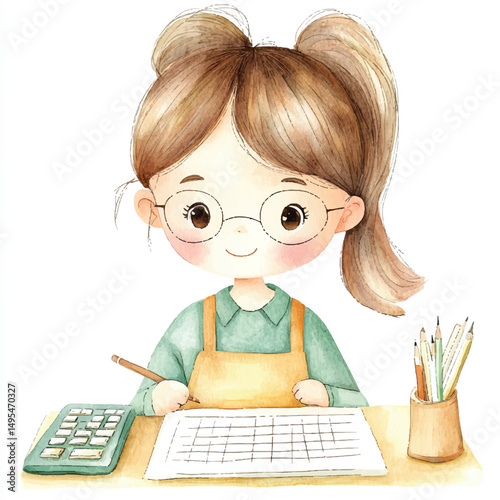 A girl Accountant simple cartoon