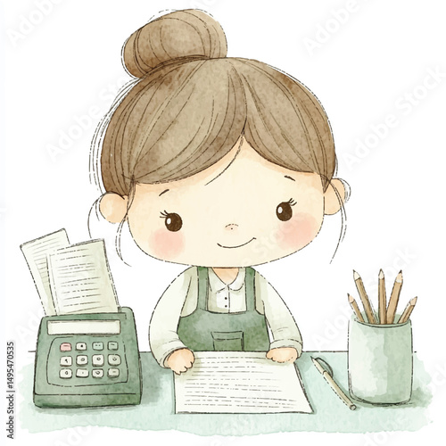 A girl Accountant simple cartoon