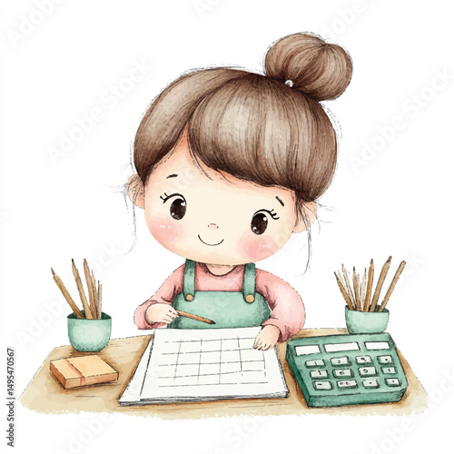 A girl Accountant simple cartoon