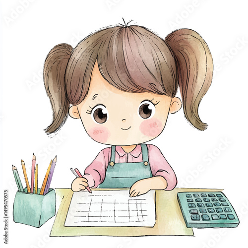 A girl Accountant simple cartoon